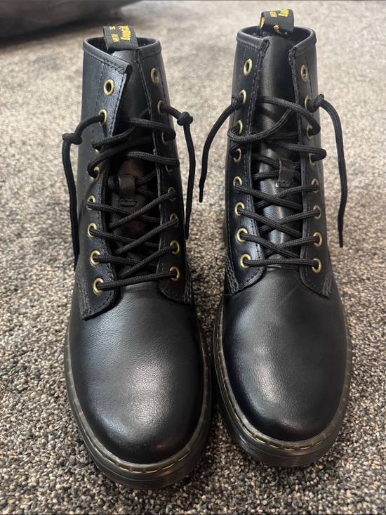 Dr. Martens Shoes - Dr. Martens Black Leather Lace-Up Boots with Yellow Accents